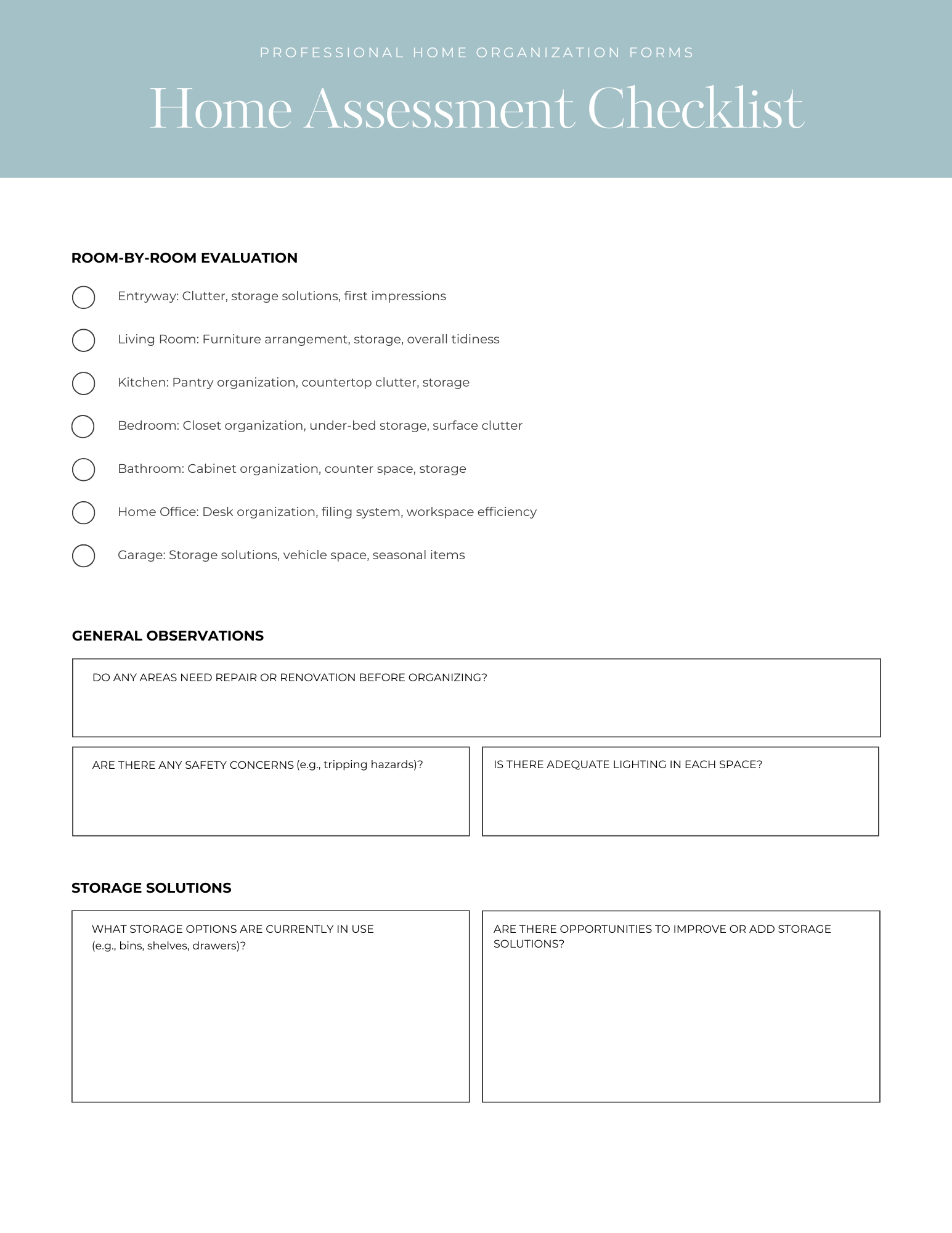 Professional home organization forms 