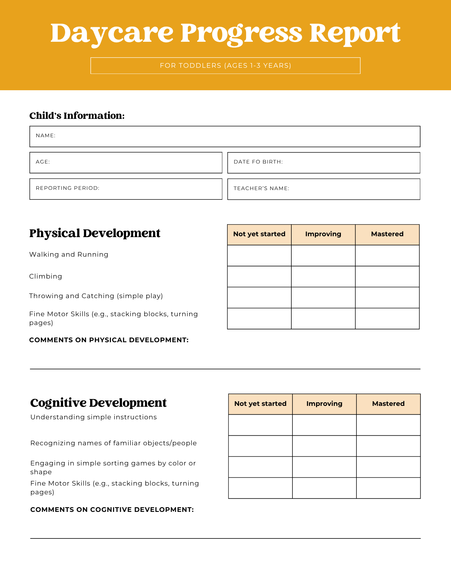 Daycare Progress Report 