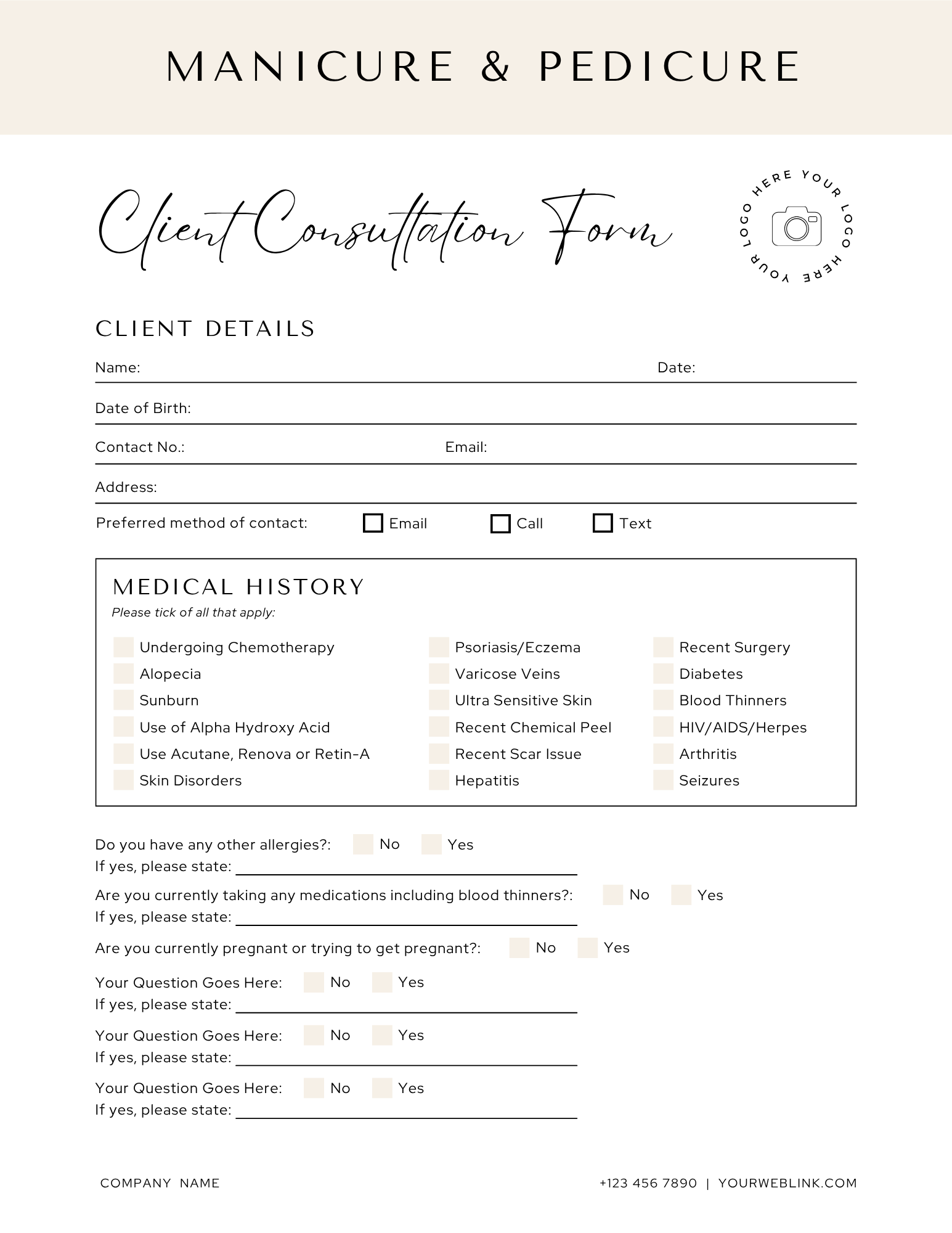 Manicure & Pedicure Form Templates
