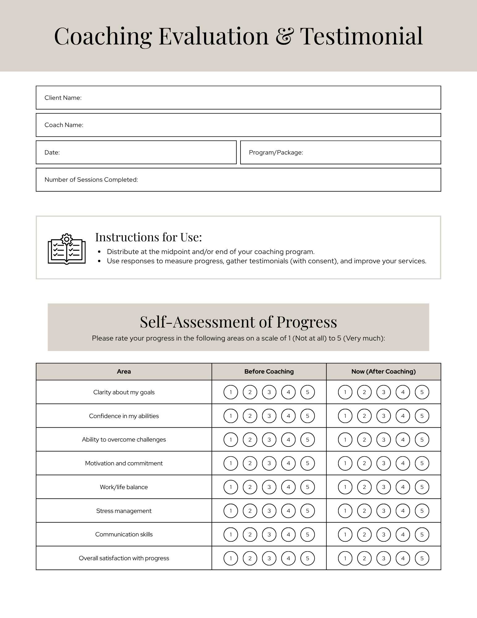 Coaching Evaluation & Testimonial Form