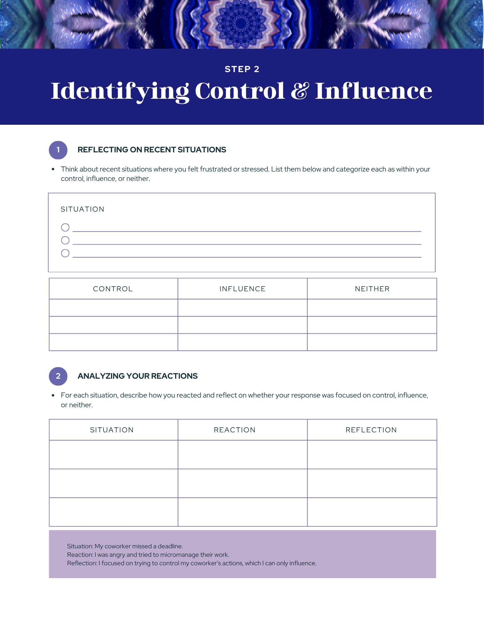 Circle of Control Worksheets