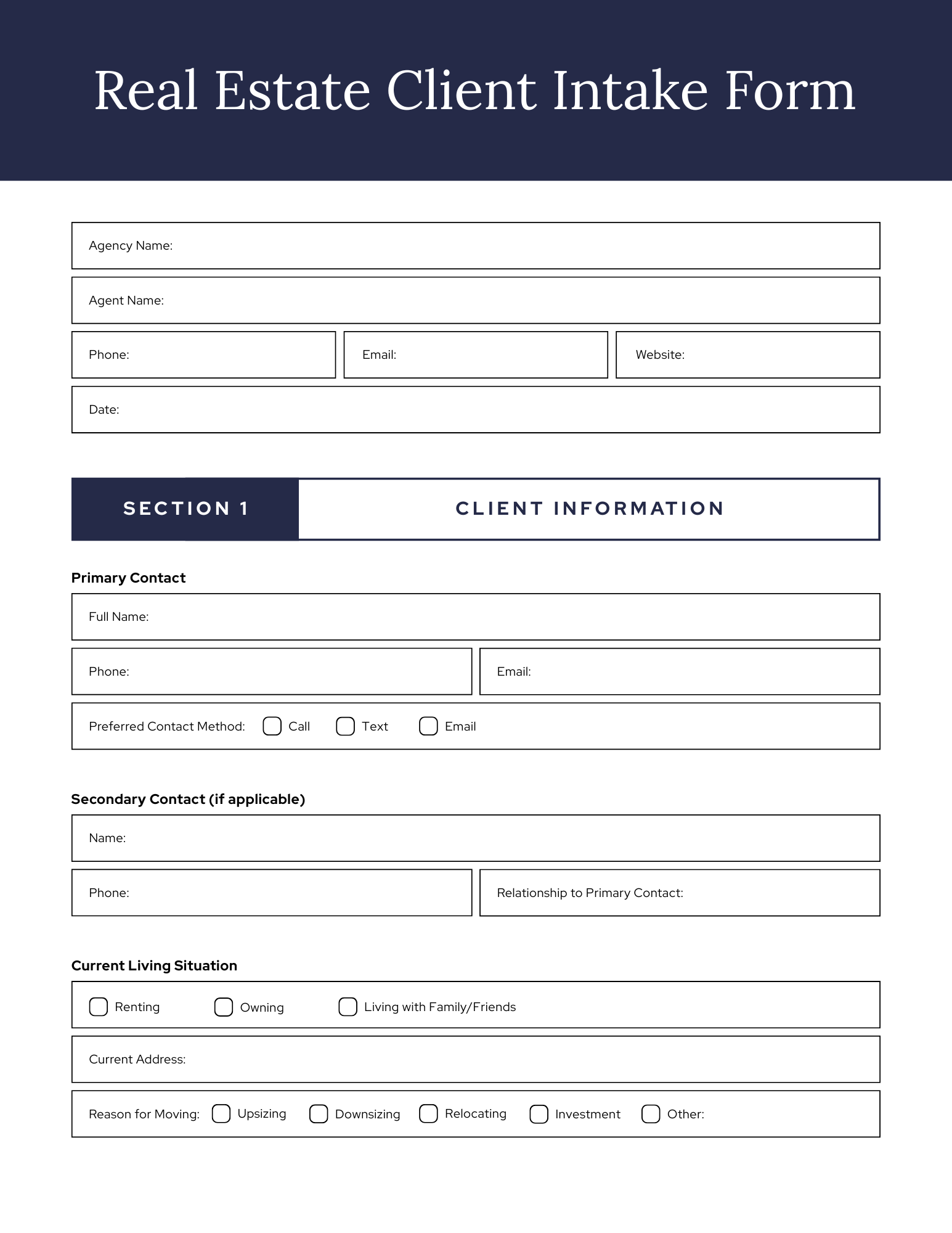 Real Estate Client Intake Form