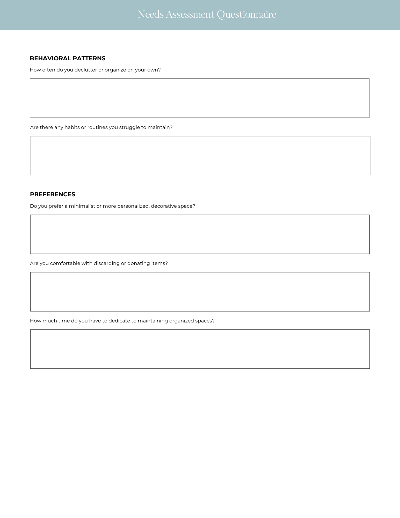 Professional home organization forms 