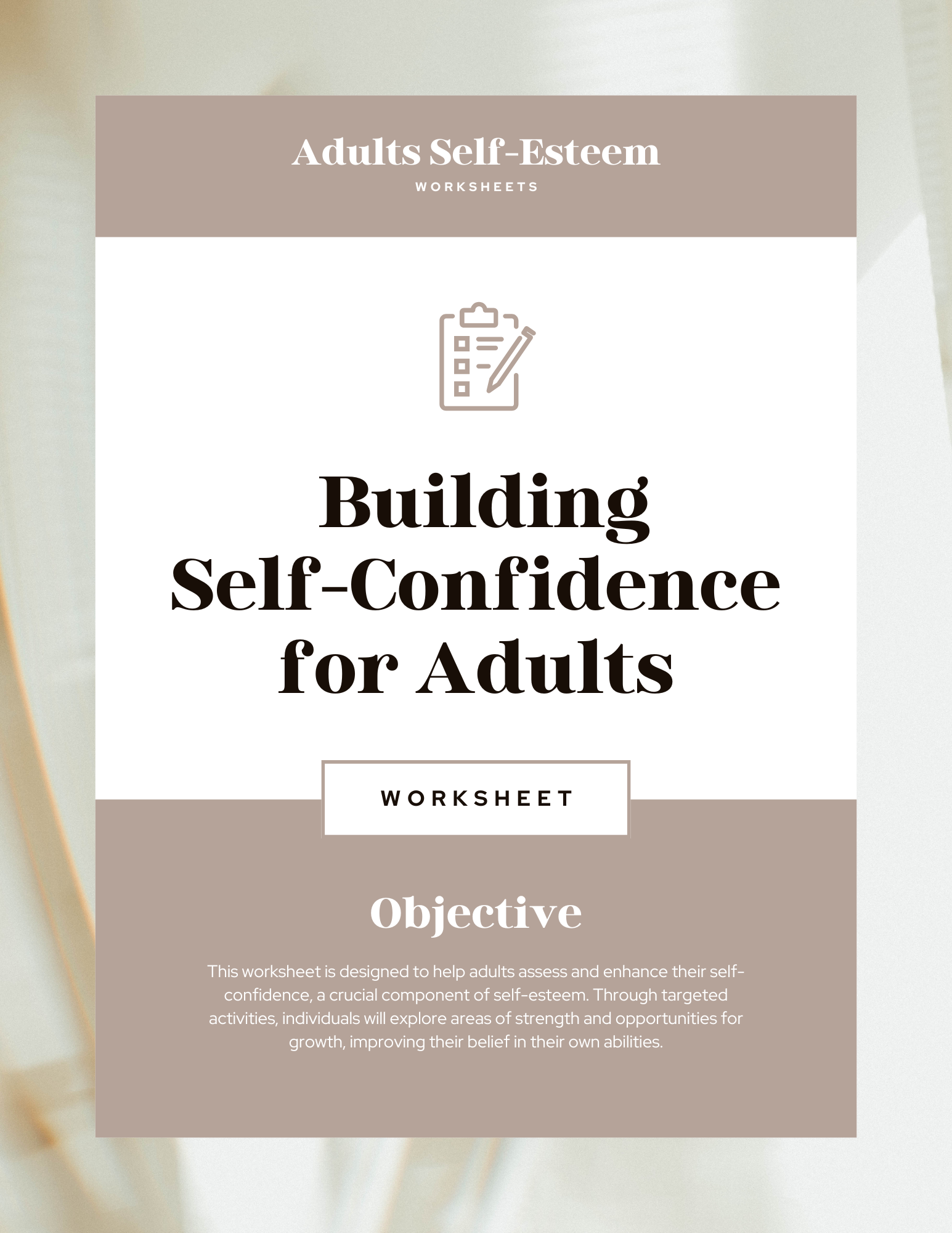Self- Esteem Worksheets For Adults