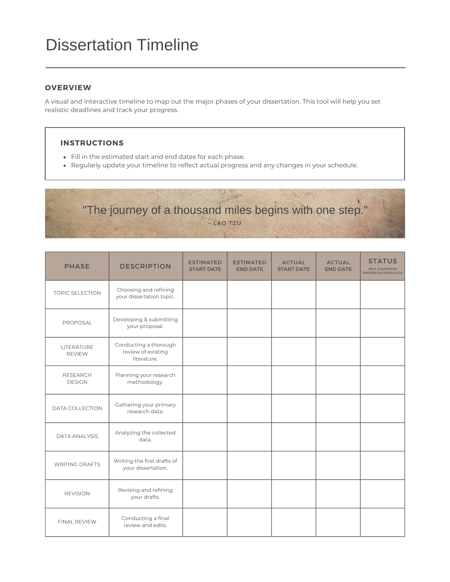 Dissertation Planner