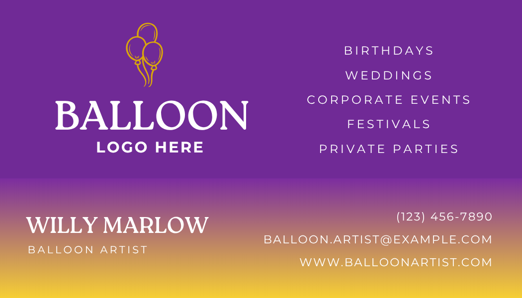 Balloon Artist Business Card 