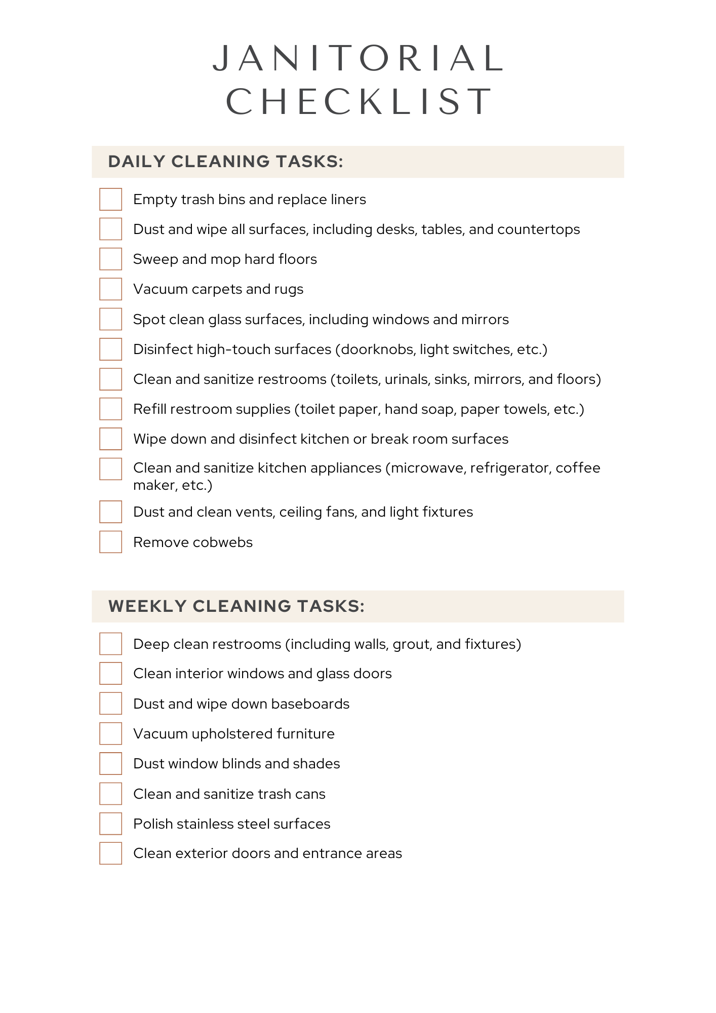Janitorial Checklist