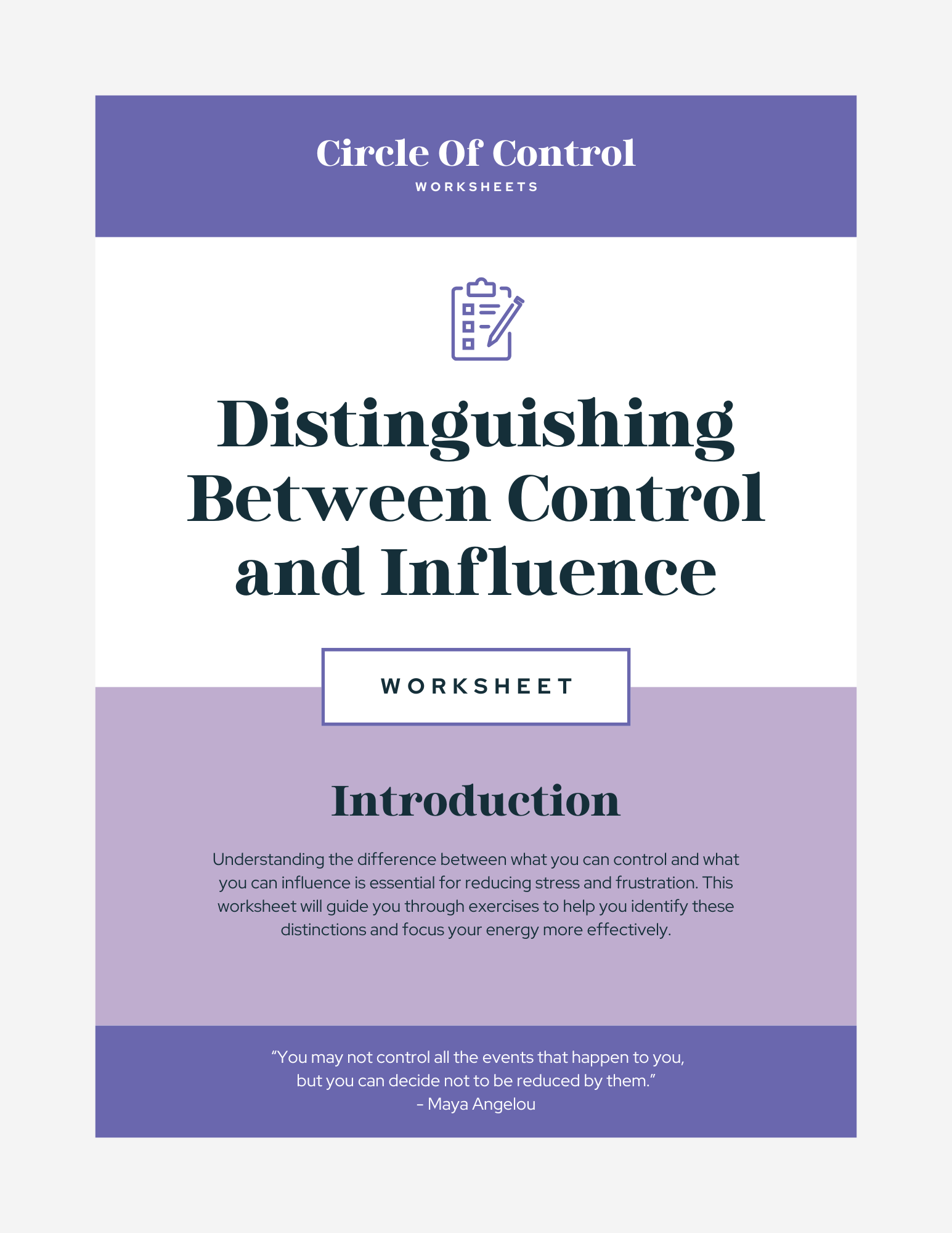 Circle of Control Worksheets