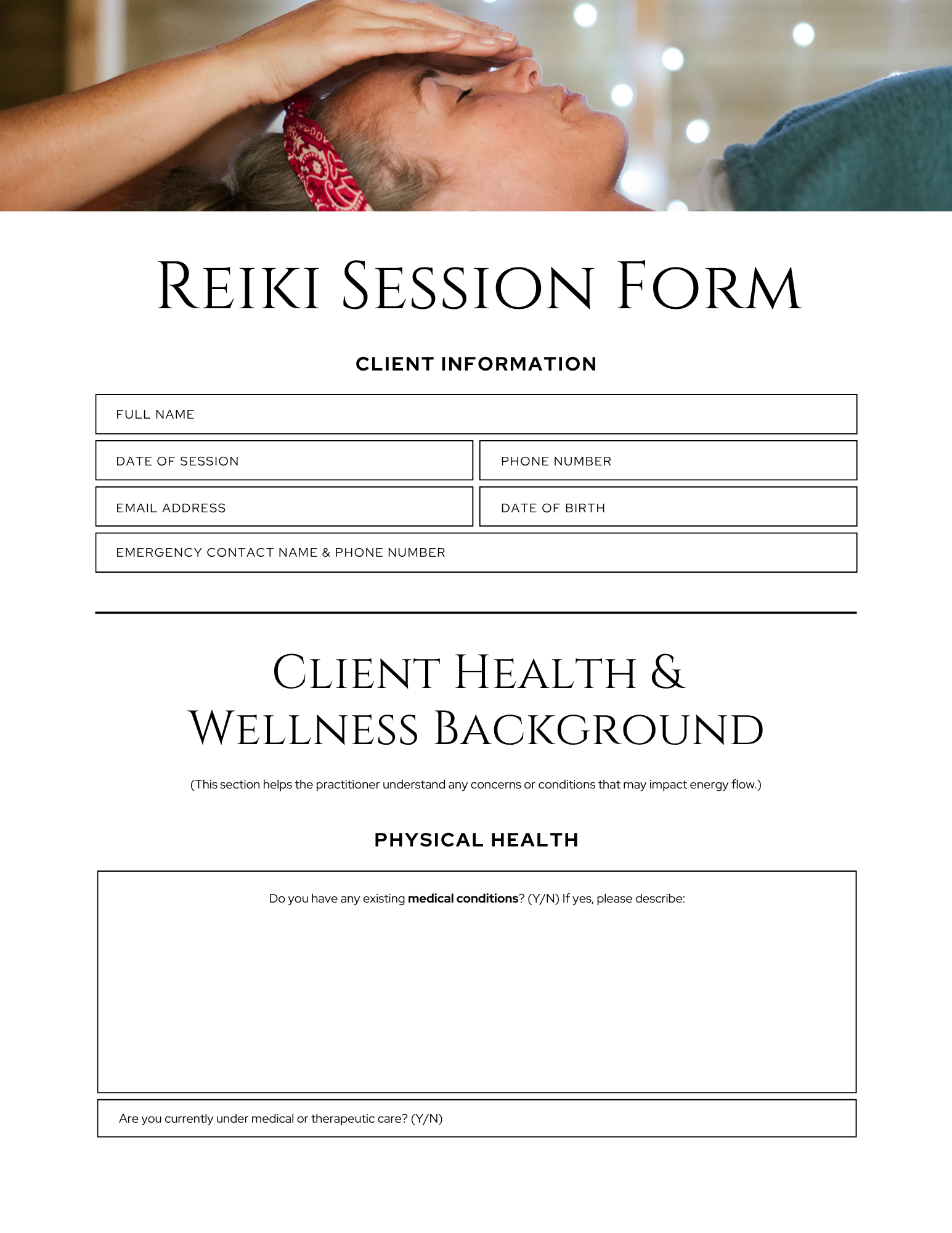 Reiki Session Forms