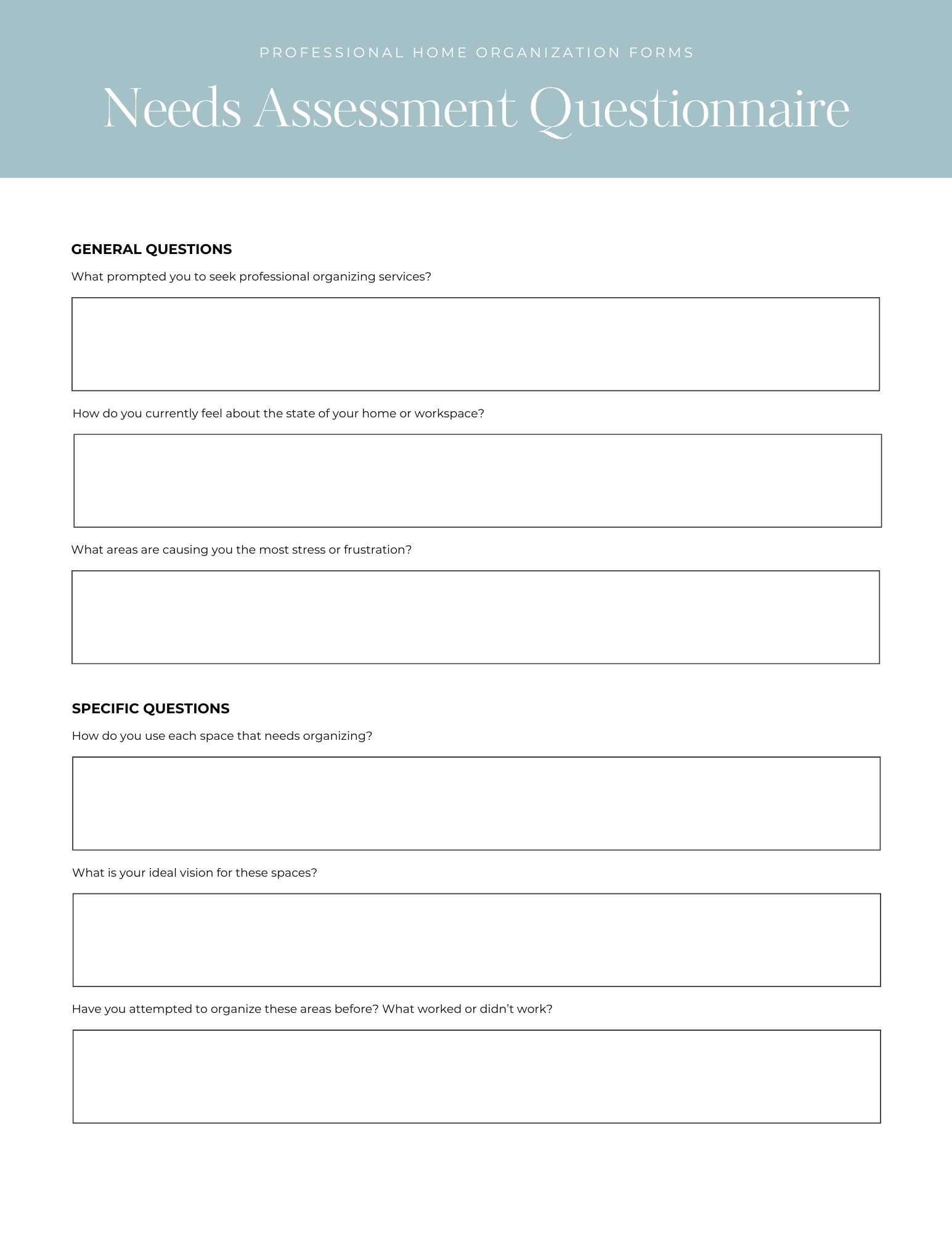 Professional home organization forms 