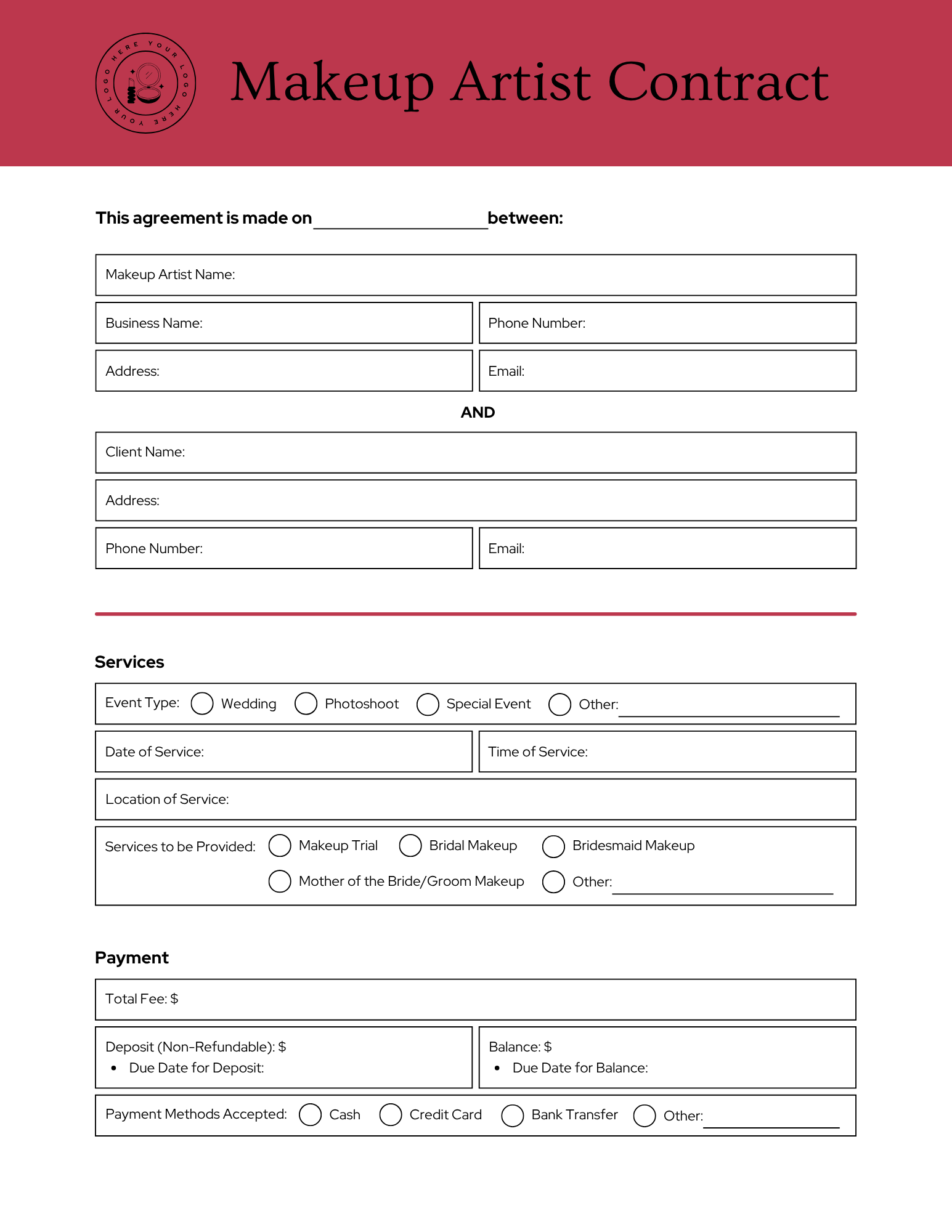 Makeup Artist Contract Template