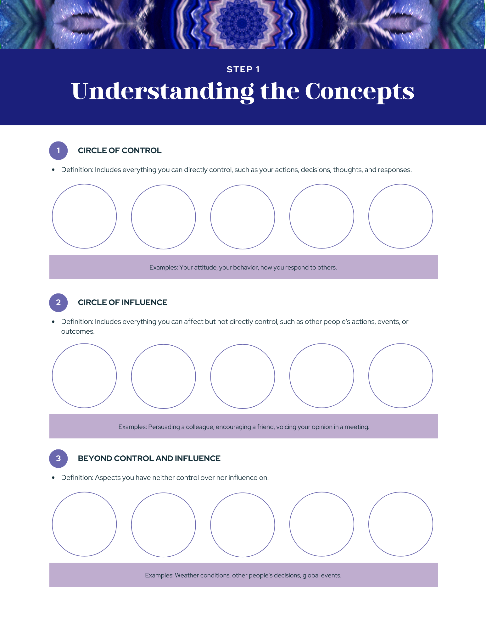 Circle of Control Worksheets