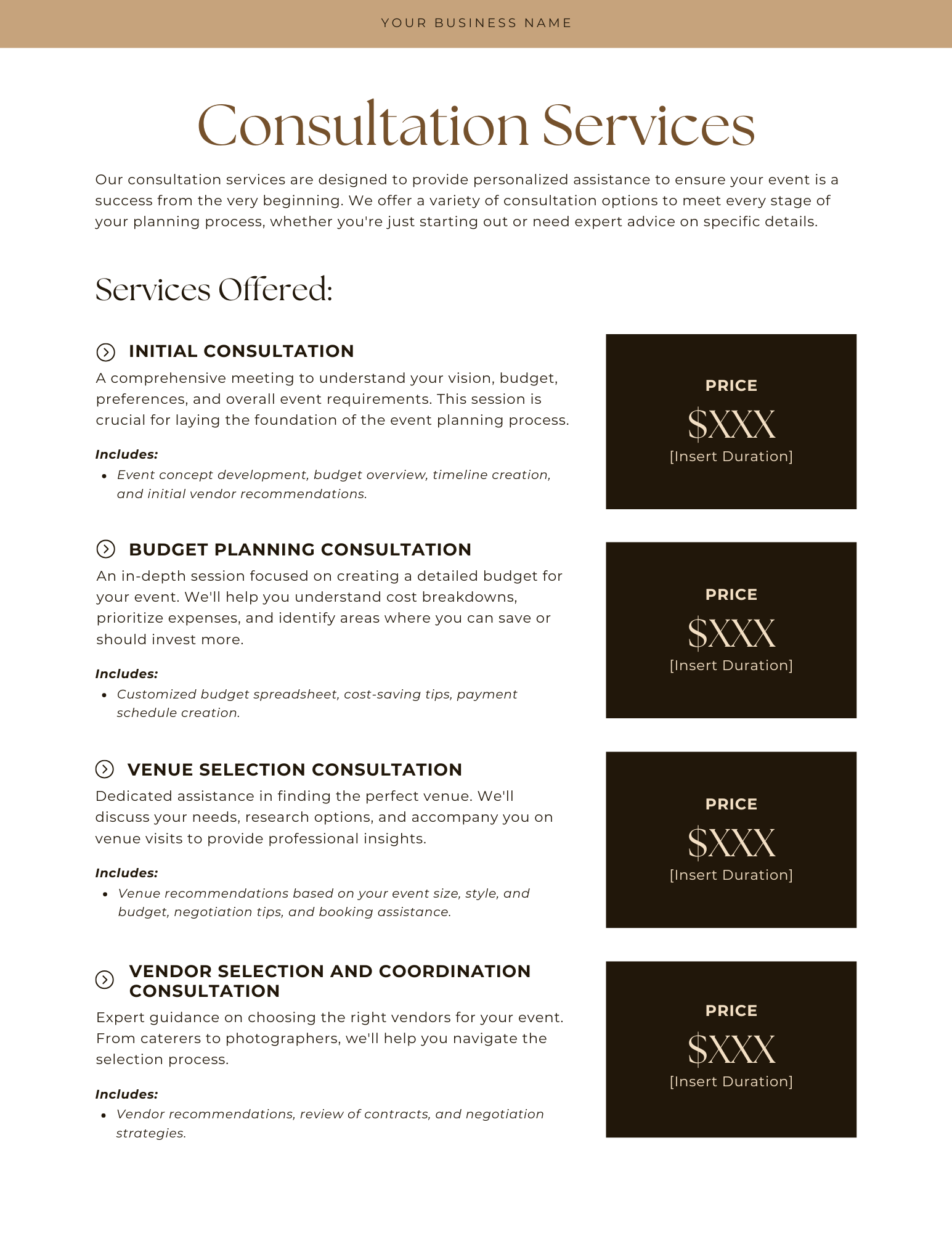 Event Planner Price List Template