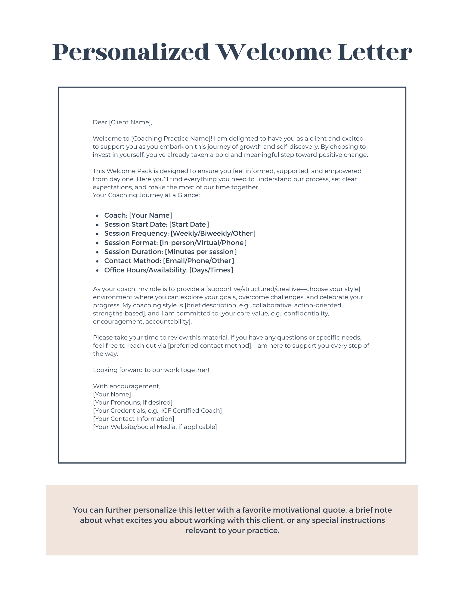 Life Coach Welcome Pack 