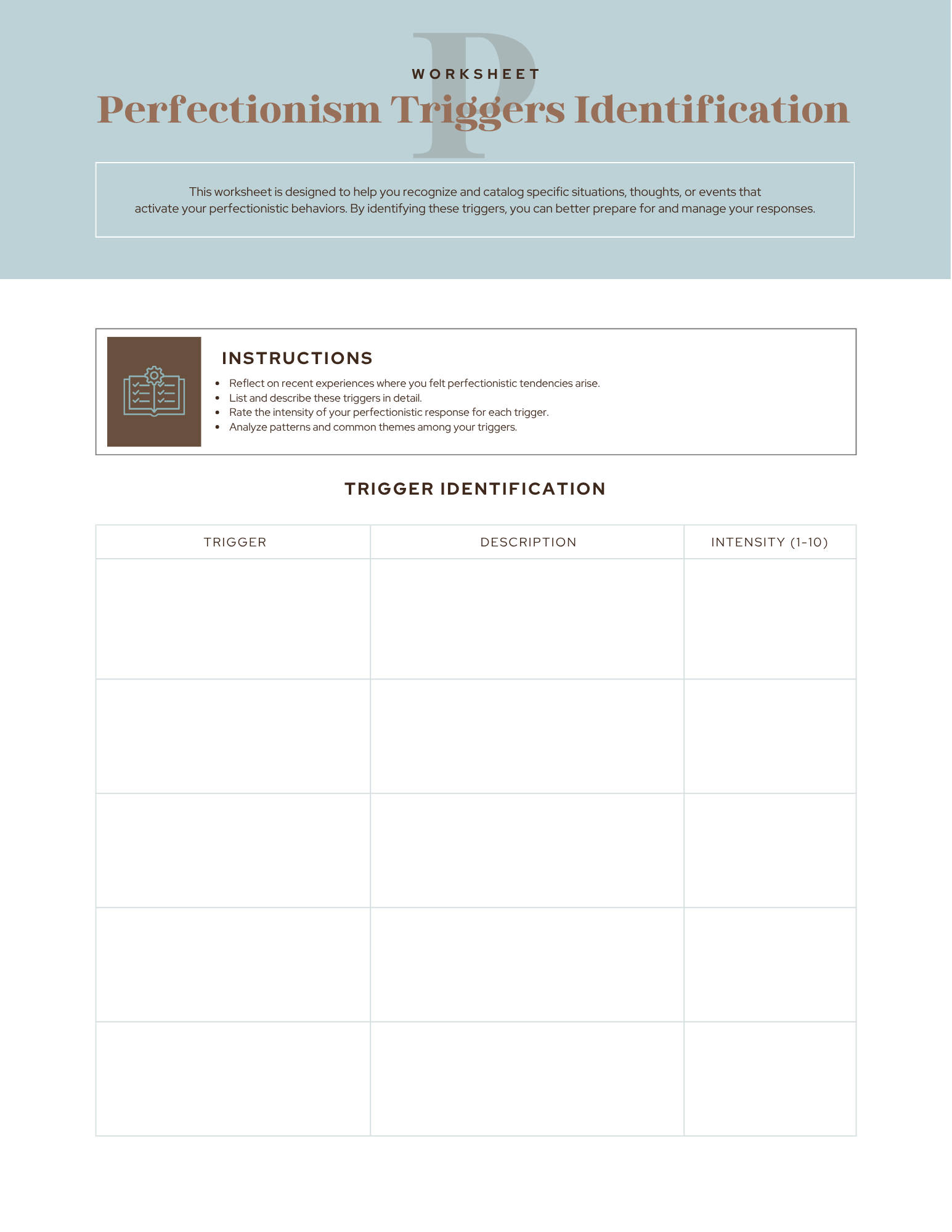 Perfectionism Worksheet