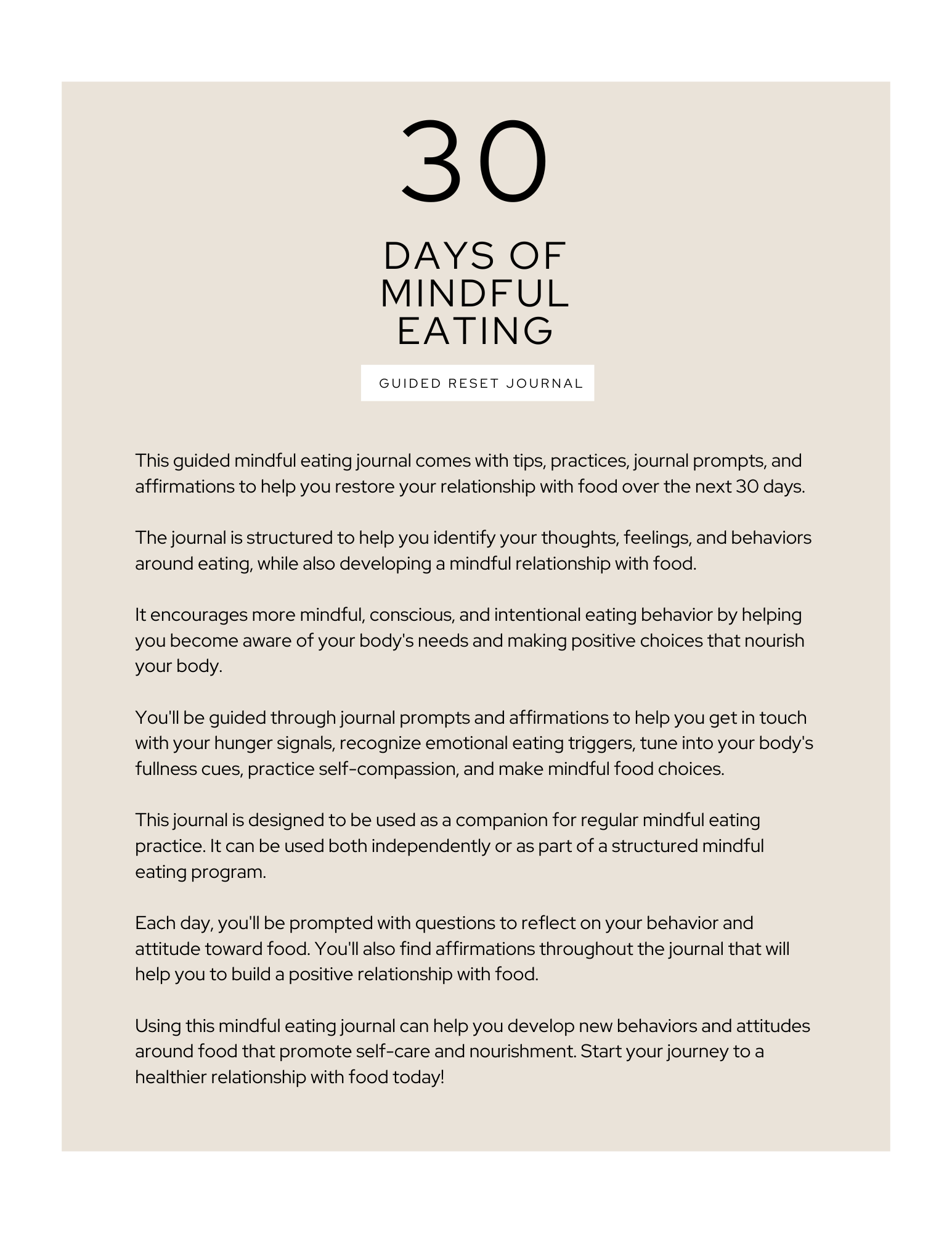 30 Days of Mindful Eating Guided Reset Journal