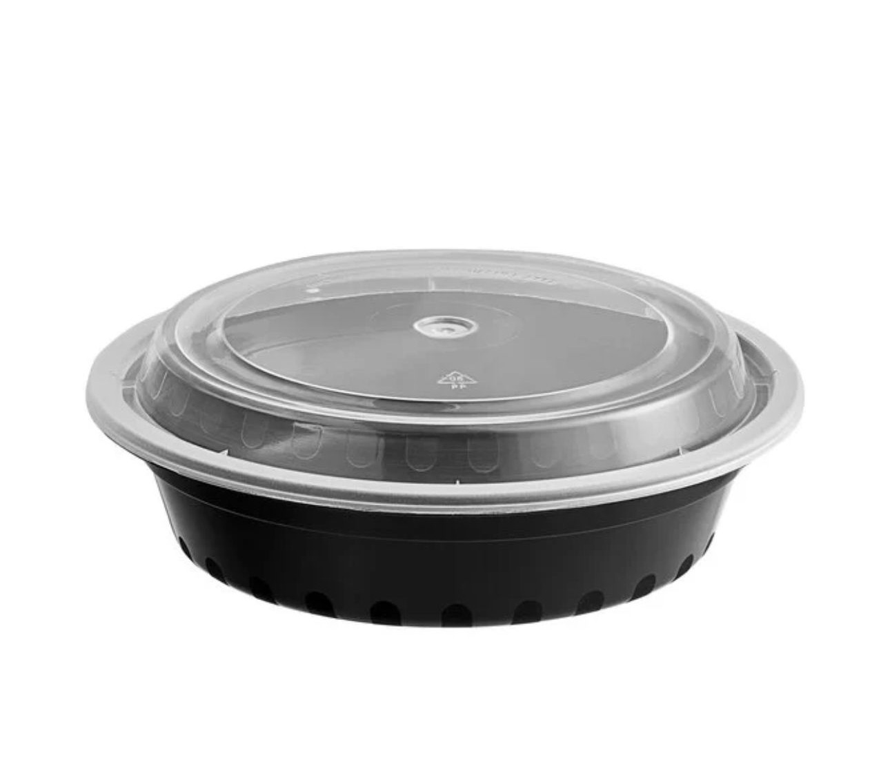 Choice 24 oz. Black Round Microwavable Heavy Weight Container with Lid