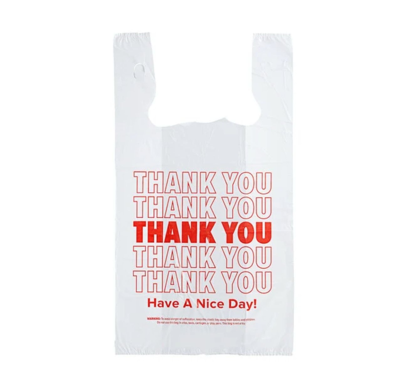 Choice 16 Standard Size White Thank You Standard-Duty Plastic T-Shirt Bag