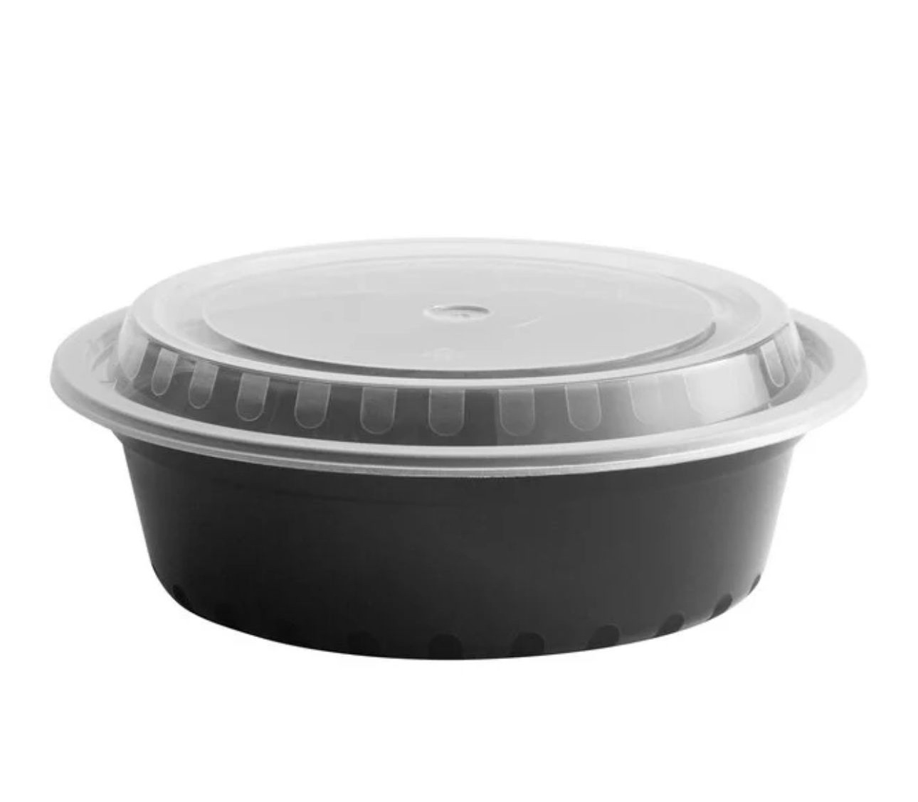 Choice 32 oz. Black Round Microwavable Heavy Weight Container with Lid