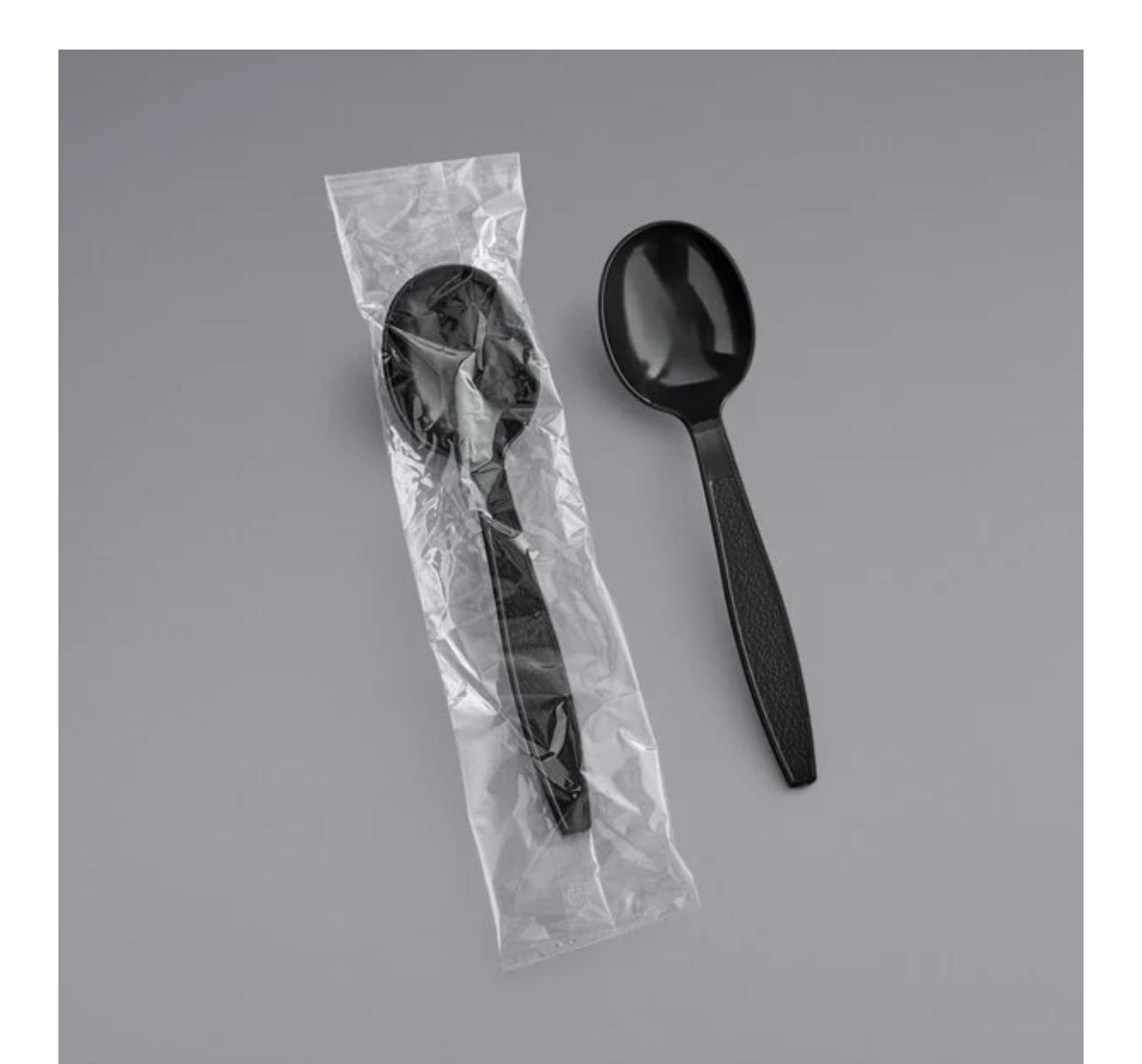 Choice Black Heavy Weight Wrapped Polystyrene Plastic Soup Spoon
