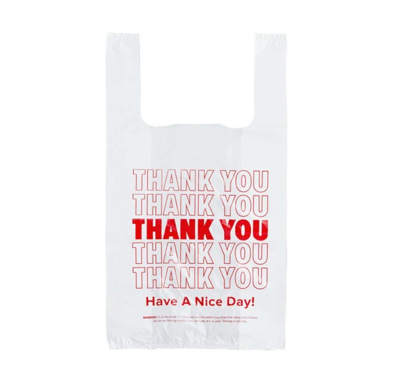 Choice 18 Small Size White Thank You Standard-Duty Plastic T-Shirt Bag