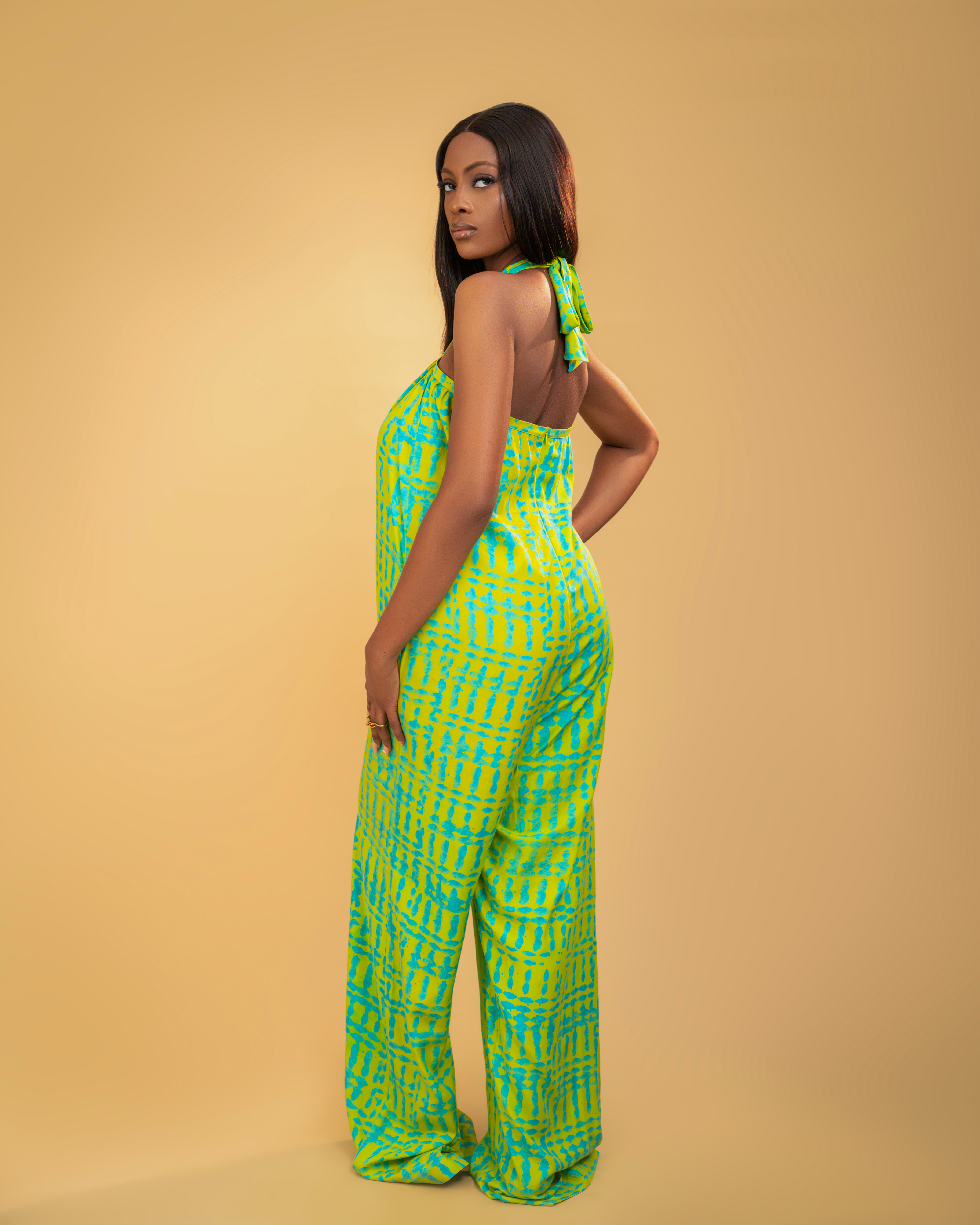 Emerald Glow Adire Halter Jumpsuit