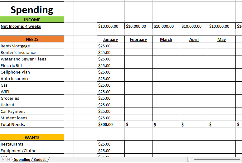 Monthly Budget Spreadsheet