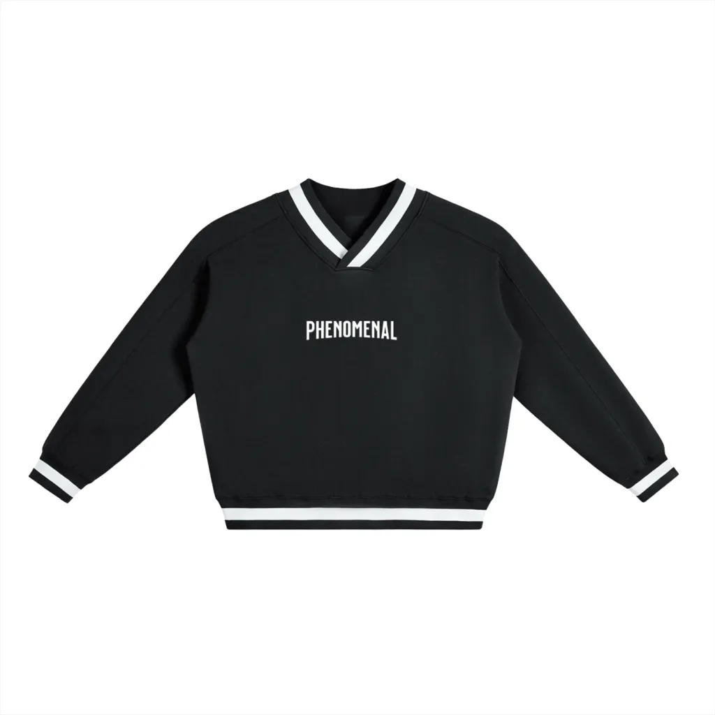 PHENOMENAL V-Neck Contrast Collar Boxy Sweatshirt