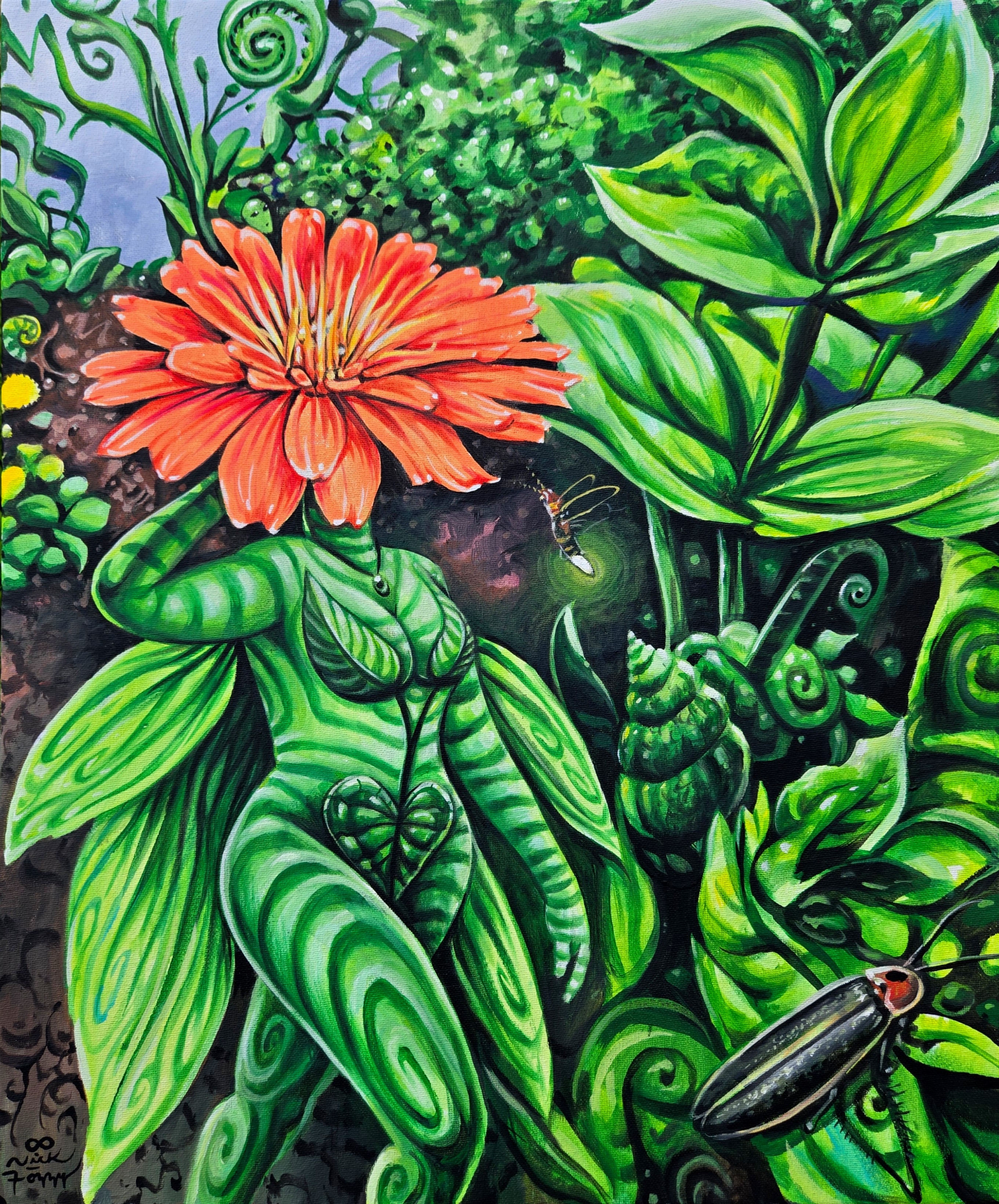 "Flying Flower Fairy, Fiddlehead Ferns, & Fireflies"