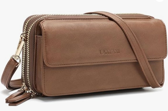 Brown leather crossbody wallet