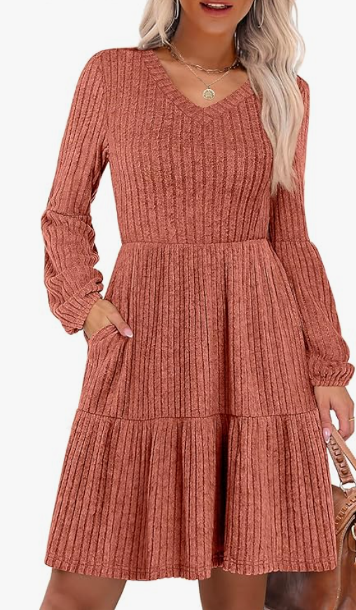 Women's Ribbed Knit Long Sleeve Dress