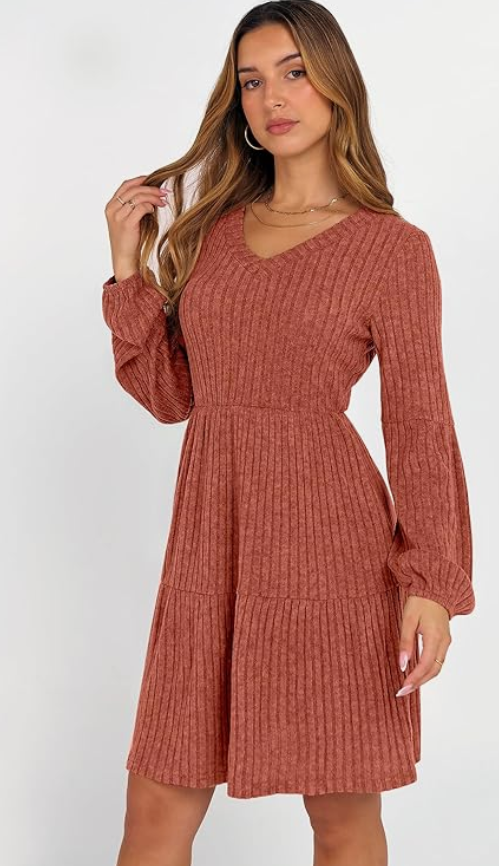 Women's Ribbed Knit Long Sleeve Dress