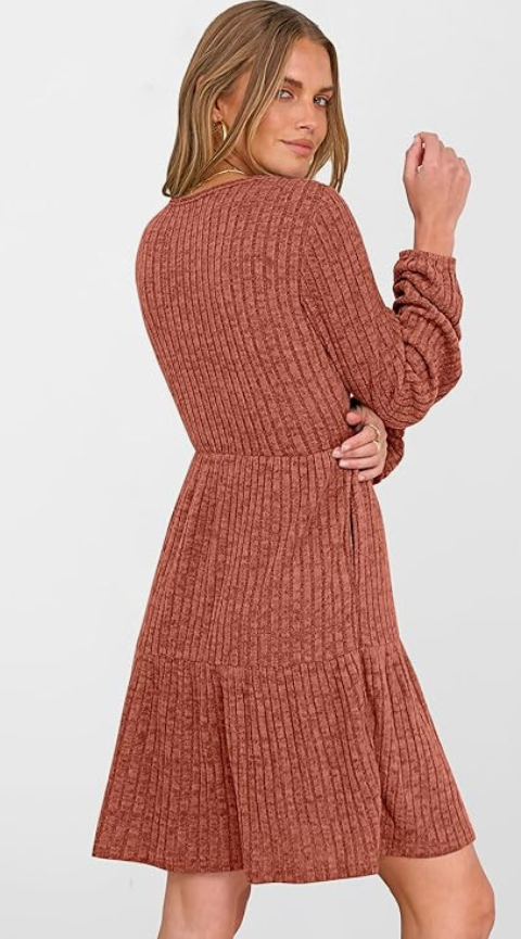 Women's Ribbed Knit Long Sleeve Dress