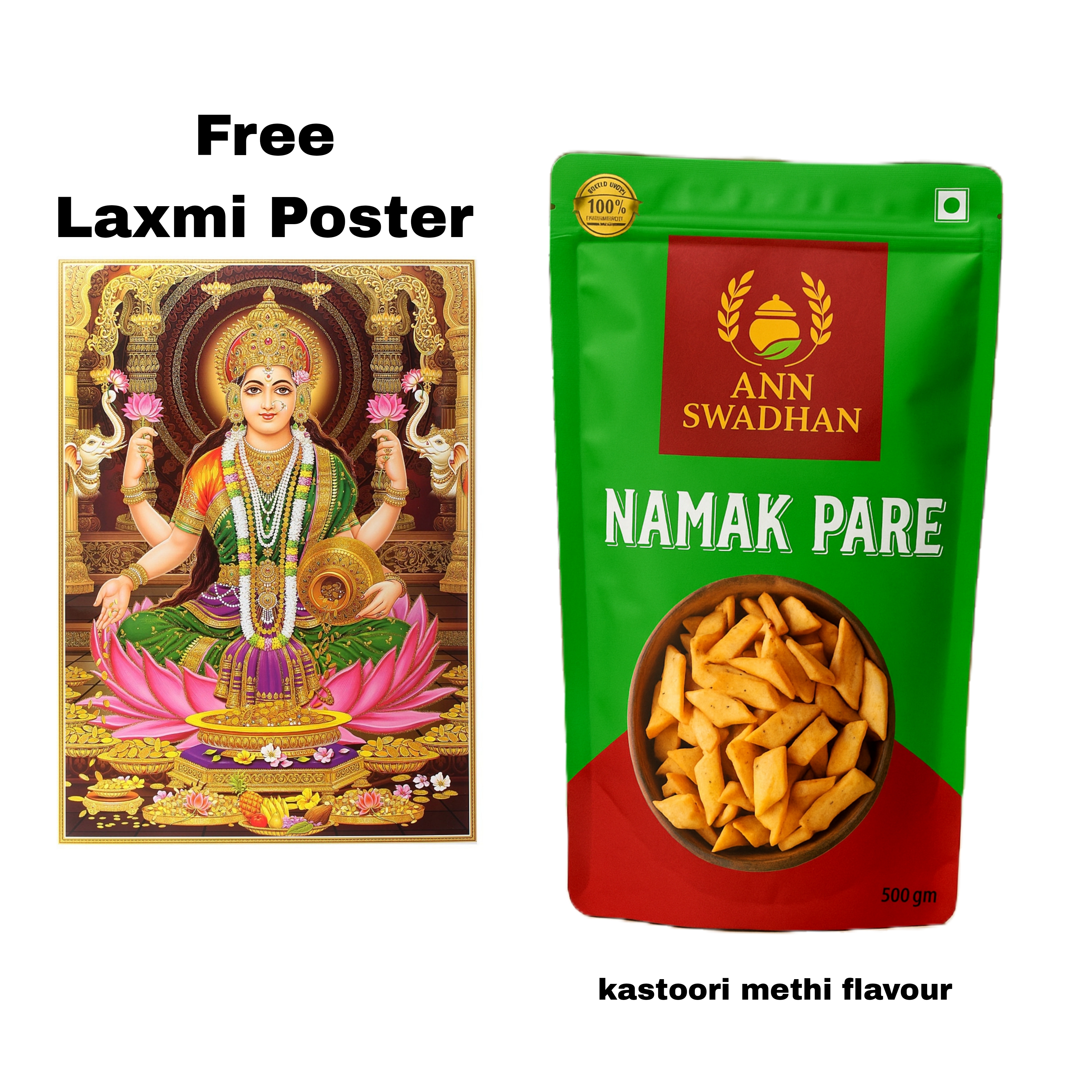 FREE LAXMI POSTER With Premium KastooriMethi Namak Pare – Flavors of Festivity 🍃