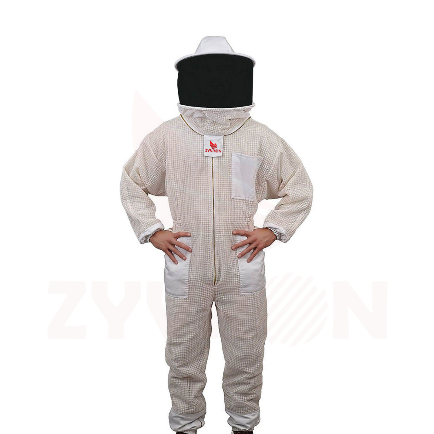 Zyvron Cotton-Poly Beekeeping Suit with Round Veil – Ventilated Mesh Layer & 5 Pockets