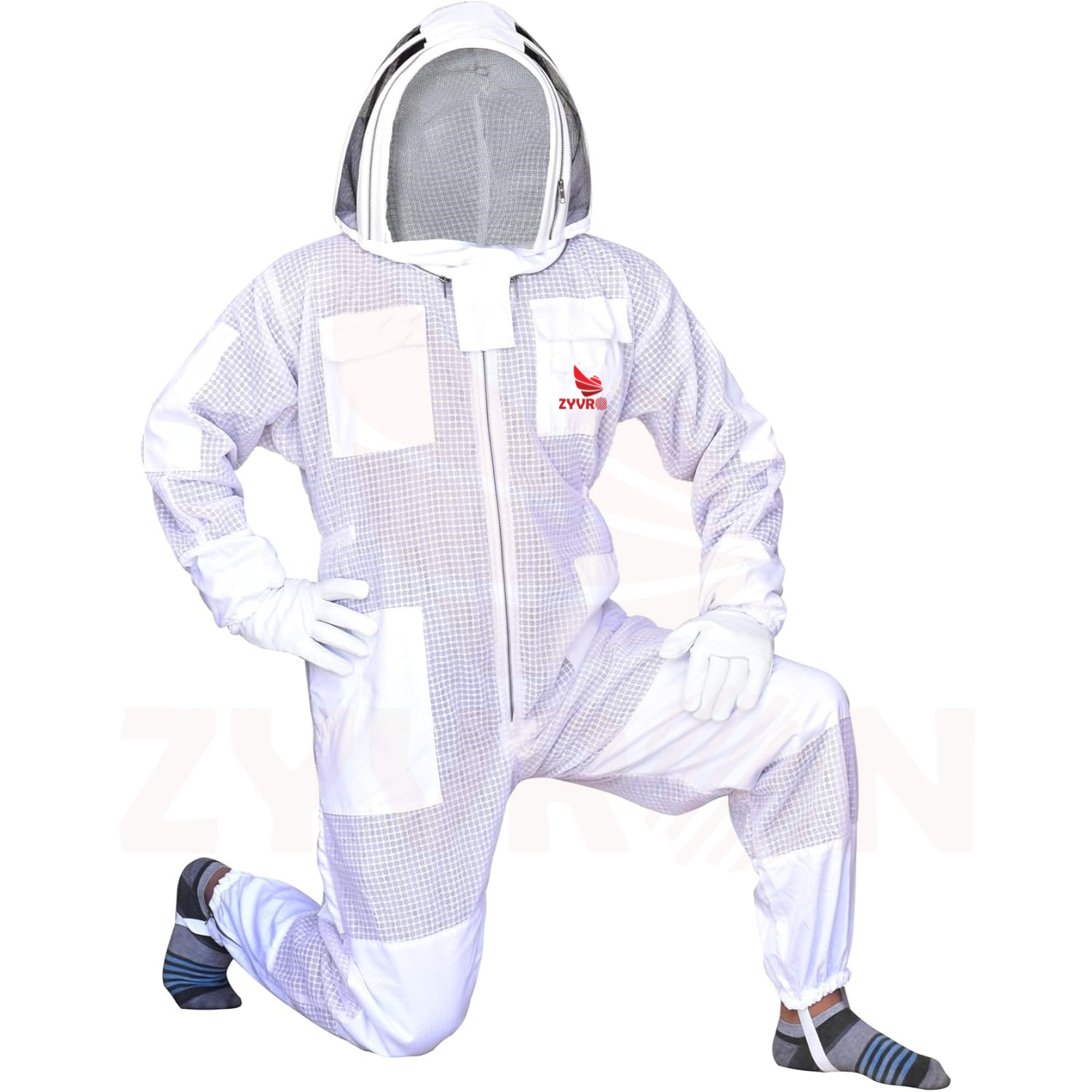 Zyvron Professional 3-Layer Ventilated Beekeeping Suit with Fencing Veil & Goatskin Gloves