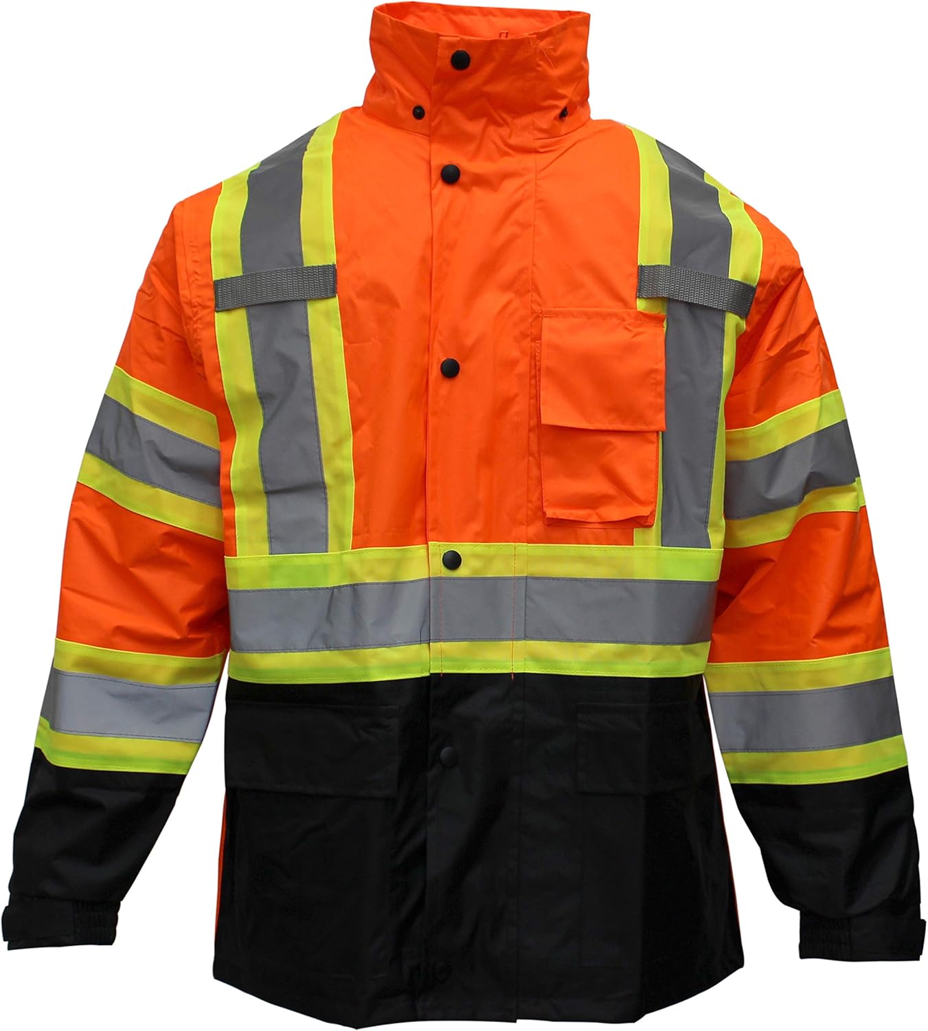 Zyvron Safety X-Pattern High Visibility Rain suit, Jacket, Pants High Visibility Reflective Black Bottom