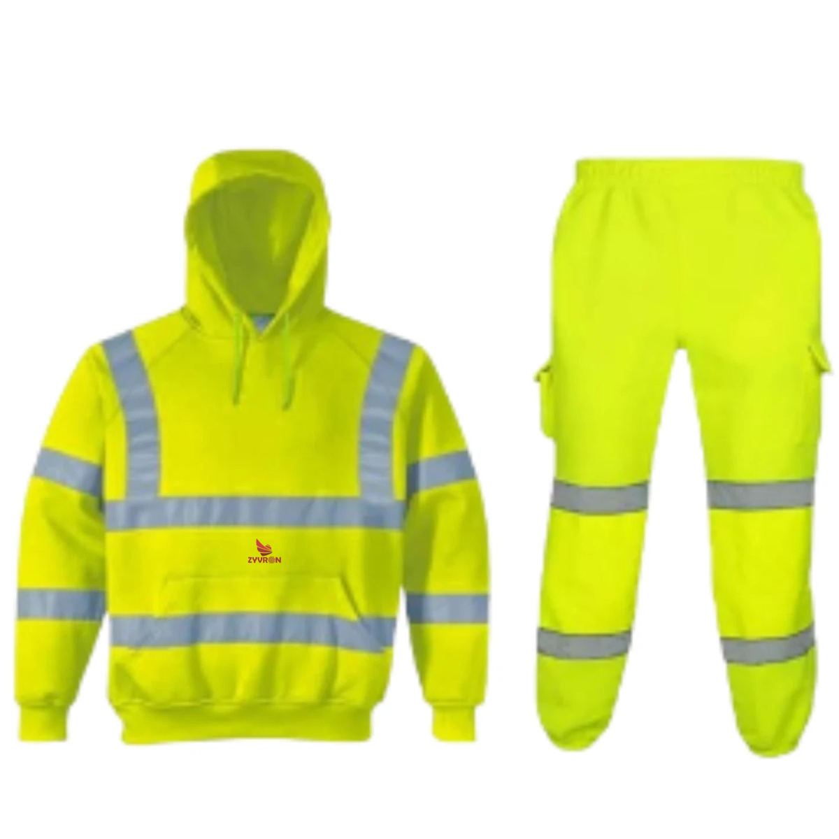 Zyvron Hi Vis Viz Reflective Fleece Workwear Jumper Bottoms Jogger Safety Tracksuit Set - 4 Designs