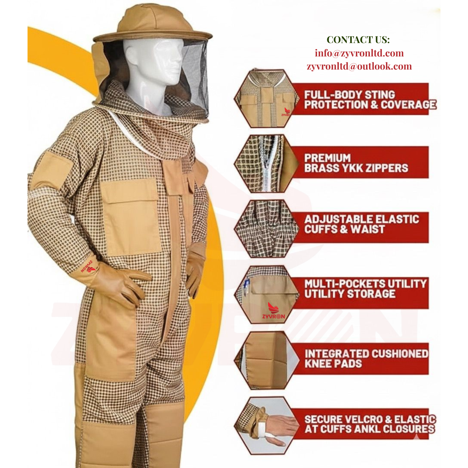 Zyvron Ultra Breeze 3-Layer Ventilated Beekeeping Suit with 2 Veils & Goatskin Gloves – Professional Uniex Sting-Proof Protection 