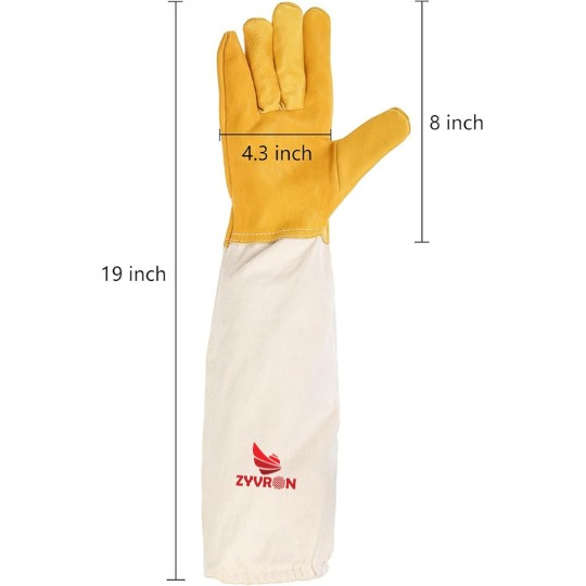 3 Pairs Beekeeping Gloves – Goatskin Leather with Ventilated Canvas Sleeves, Thick Protective Gloves for Beginner & Professional Beekeepers, Elastic Cuffs
