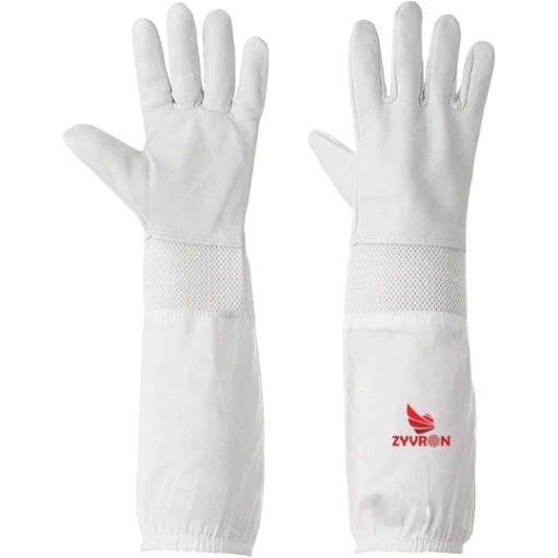 Zyvron Beekeeping Gloves - Goatskin Leather with Ventilated Canvas Sleeve and Elastic Cuff