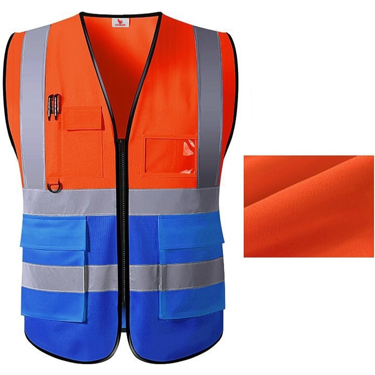 Zyvron Reflective Orange Blue Safety Vest – Premium Breathable Workwear