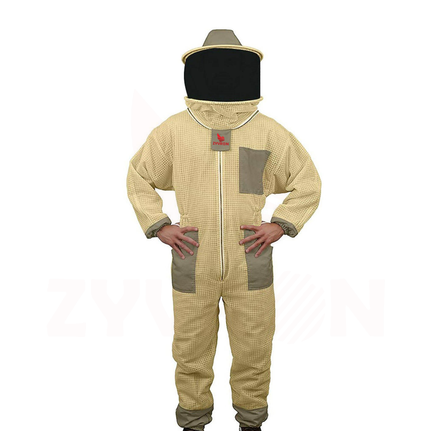 Zyvron Cotton-Poly Beekeeping Suit with Round Veil – Ventilated Mesh Layer & 5 Pockets