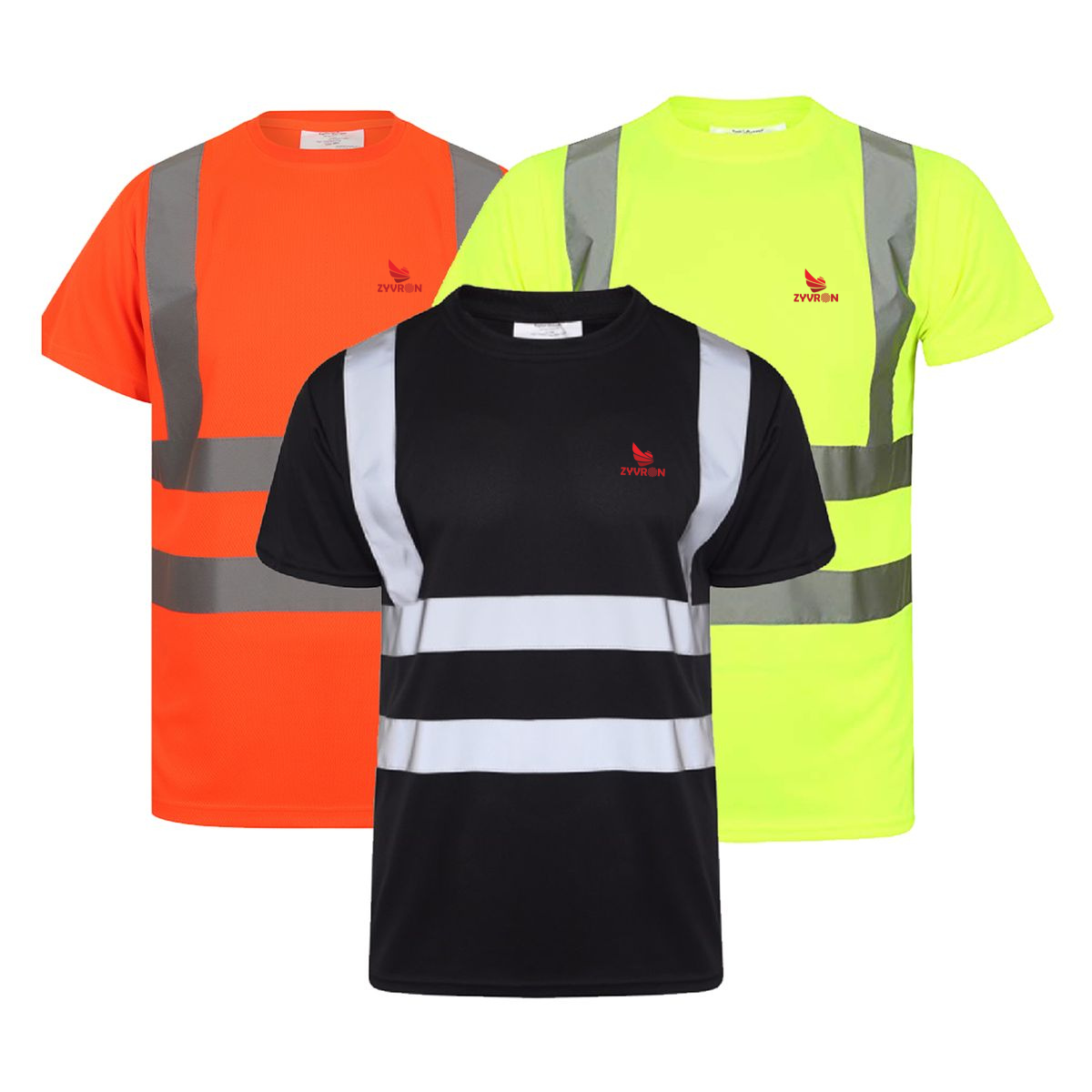 Zyvron Hi Vis Class Construction T-Shirt High Visibility Reflective Safety Shirt - Short Sleeve Unisex Round Neck