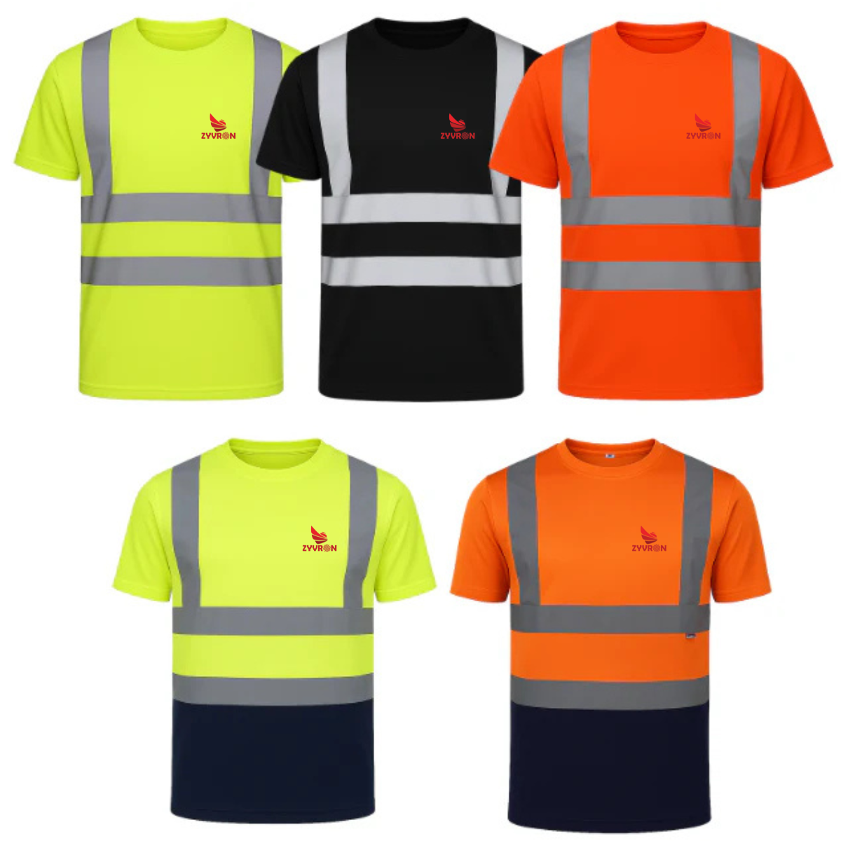 Zyvron Hi Vis Class Construction T-Shirt High Visibility Reflective Safety Shirt - Short Sleeve Unisex Round Neck