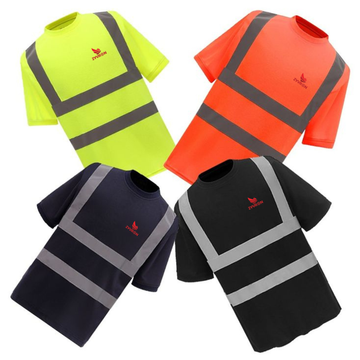 Zyvron Hi Vis Class Construction T-Shirt High Visibility Reflective Safety Shirt - Short Sleeve Unisex Round Neck