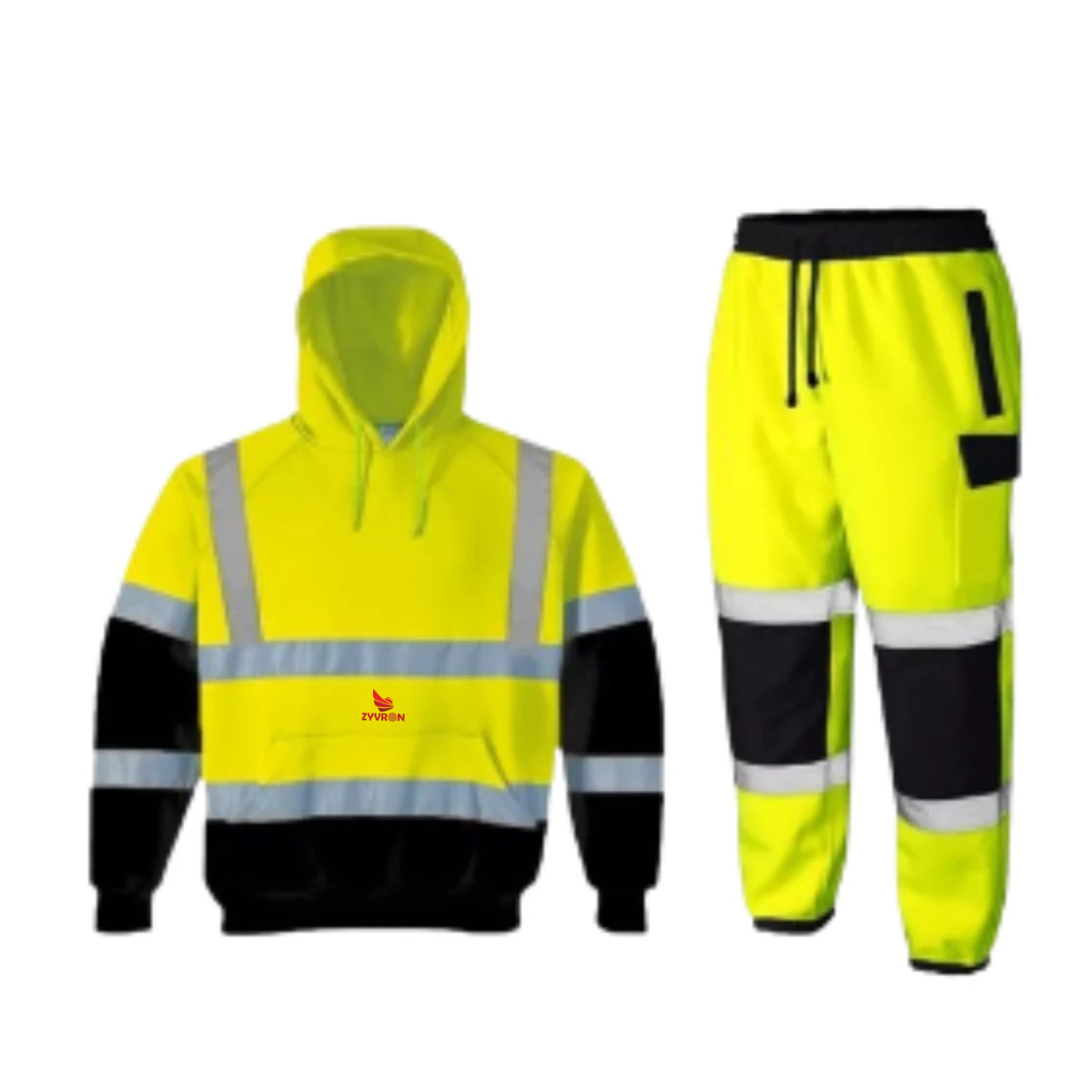 Zyvron Hi Vis Viz Reflective Fleece Workwear Jumper Bottoms Jogger Safety Tracksuit Set - 4 Designs