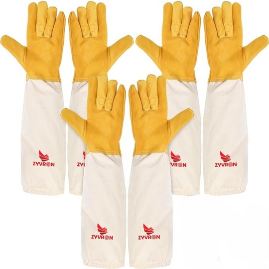 3 Pairs Beekeeping Gloves – Goatskin Leather with Ventilated Canvas Sleeves, Thick Protective Gloves for Beginner & Professional Beekeepers, Elastic Cuffs
