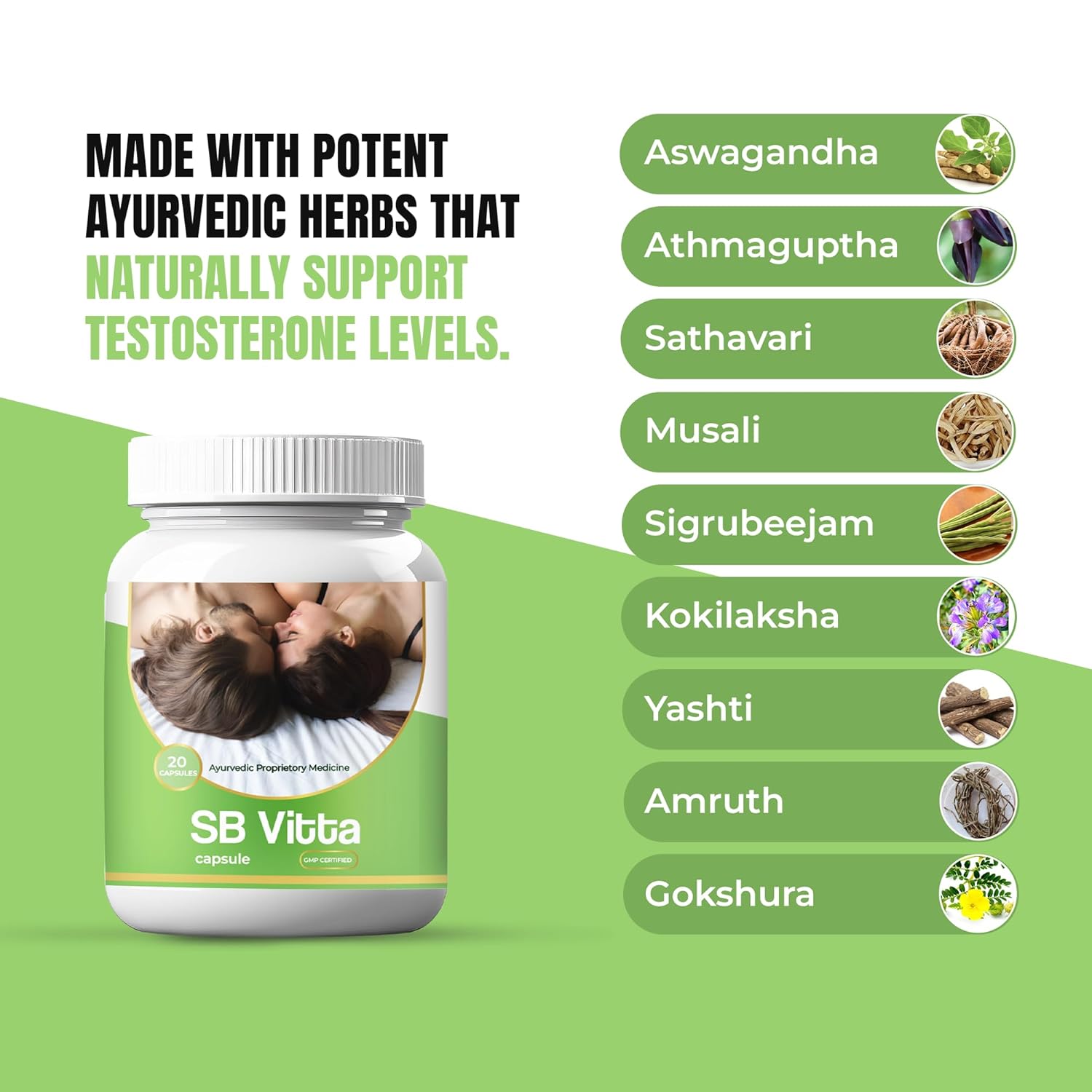 SB Vitta Ayurvedic Testosterone Booster Capsules for Men & Women | Energy Support 