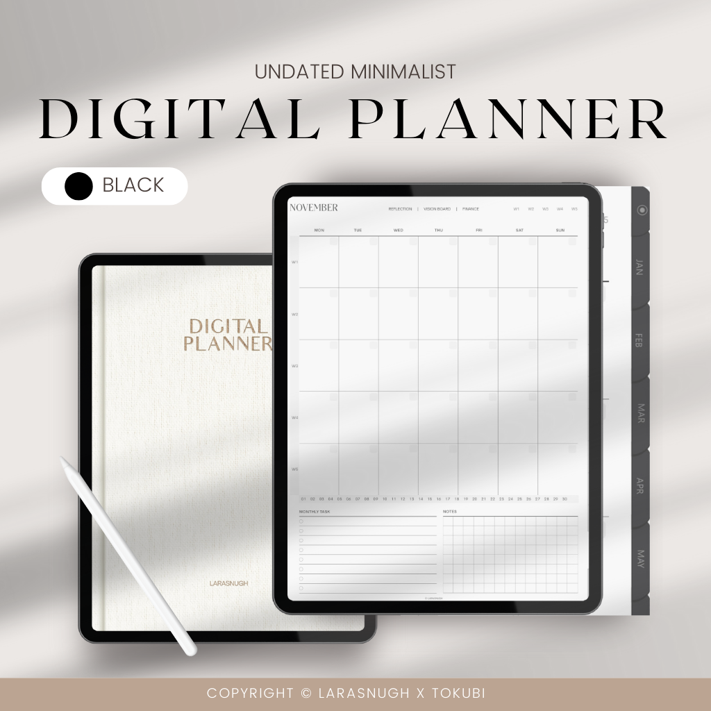 [DIGITAL FILES] BLACK Undated Digital Planner by Larasnugh